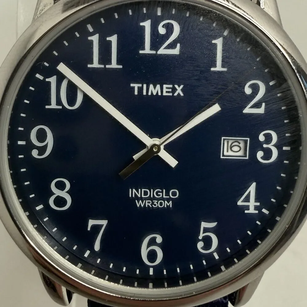 TIMEX TW2P75900 Indiglo Easy Reader Analog Men's Watch 38mm Blue Striped NEW